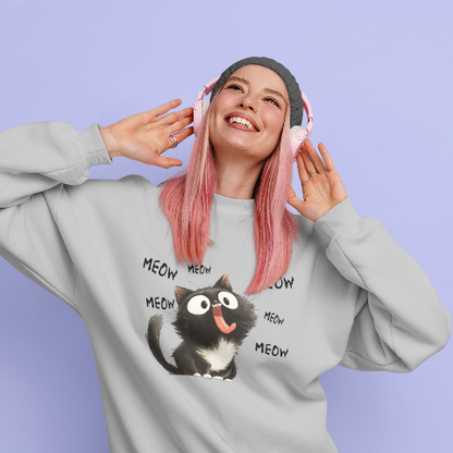 Basic Crew Neck Sweatshirt Little black cat who loves to stick out his tongue