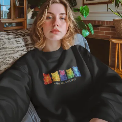 Basic Crew Neck Sweatshirt A row of colorful gummy bears