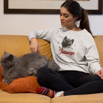 Basic Crew Neck Sweatshirt Siamese cat with a wreath in the garden